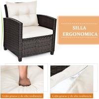 Conjunto de jardín exterior de ratán de 3 piezas, 1 mesa auxiliar de vidrio templado y 2 sillas con cojines, muebles de jardín terraza balcón exterior (negro) - details 47