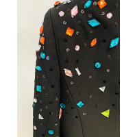 Traje de pantalón con cuentas de diamantes coloridos, talla grande, blazer de un solo botón, pantalón acampanado, conjunto de do - details 8