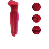 Invitada con un hombro largo y diseño de bloques de color Wo, estilo elegante, vestido de noche de boda de longitud media, vestido nquet para Wo, estilo, , - details 27