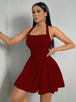 Vestido corto de verano con cuello Halter para mujer, vestido de verano con cintura acampanada, Y2K - details 16