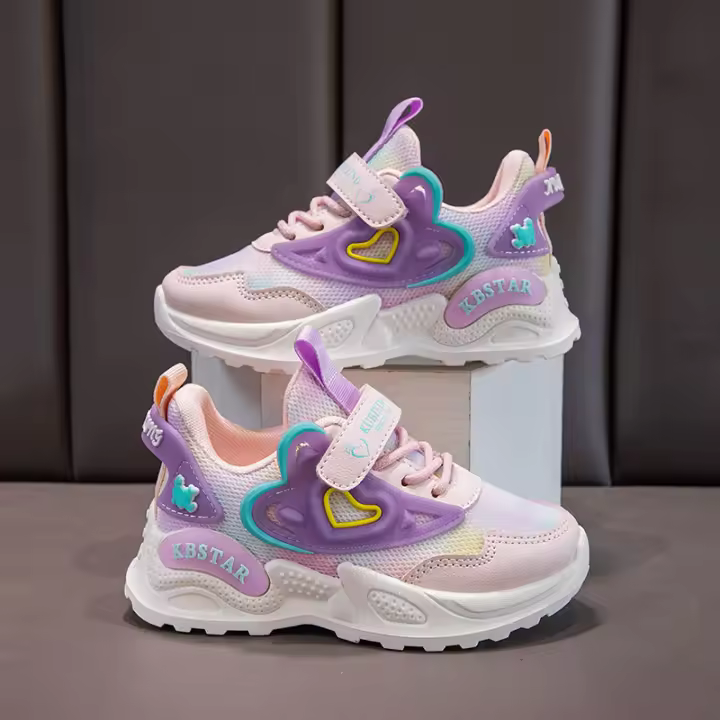 Zapatos deportivos para correr para niña, mh transpirable rosa, corazón, zapatillas, zapatos informales con gancho y bucle para niño - 1