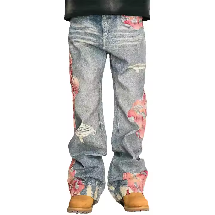 Jeans Holgados de Tubo Recto para Hombres Estilo Hip-hop Y2K Pantalones con Parches de Estilo Gótico para Mujeres - 1