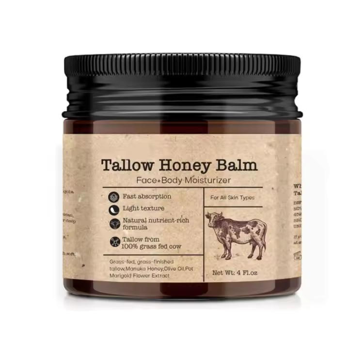 2025 Nuevo estilo GAHQB Bálsamo para la piel: Hidratante de carne de res alimentada con pasto para rostro y cuerpo, crema de sebo con aceite de oliva de cera de abejas y miel de Manuka, 4 oz - 1