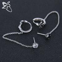 Pendientes de borla de cadena Punk de doble cruz ZS, Piercing de oreja de roca gótica, joyería de motocicleta para hombre, pendientes de circonita CZ - details 8
