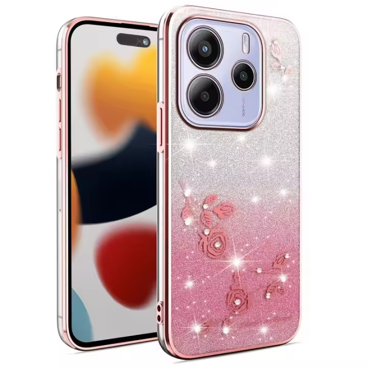 Funda de teléfono de lujo con carcasa antisísmica, brillante, estilo floral para Xiaomi Redmi Note 14 5G - 1