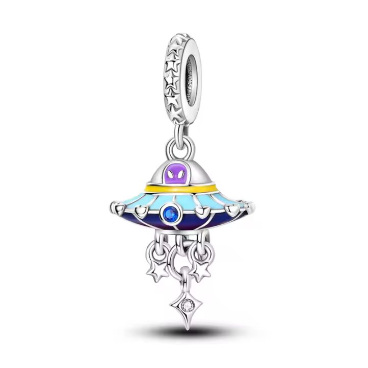 Cuentas de platillo volador alienígena azul para joyería: pulsera de plata con piedra principal de circón - 1