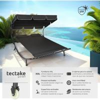 Tumbona Doble de Jardín, Tumbona de Playa con Sombrilla Plegable, Tumbona de Piscina para Dos, Tumbona de Jardín Exterior con 2 Ruedas y Cojines, Fácil Montaje, Interior y Exterior - Negro/Negro - details 1