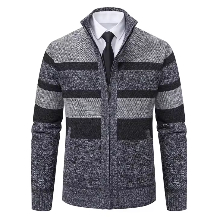 Nuevo abrigo de punto polar para hombre, cárdigan liso grueso, Tops, moda Otoño Invierno, cuello levantado, suéter de asuntos comerciales para hombre - 1