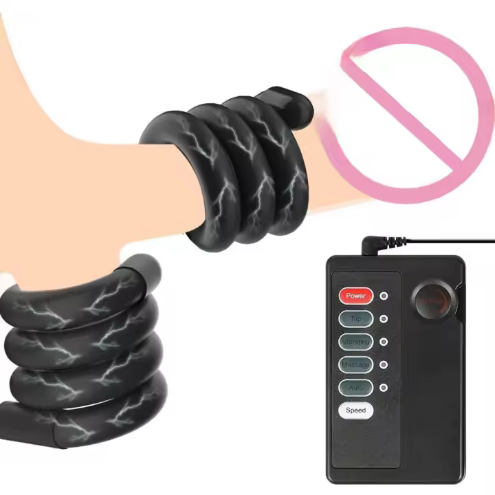 Anillo para pene de descarga eléctrica, extensor, potenciador, anillos para pene con vibración, 2 uds., anillos para pene para hombres adultos, Juguetes sexuales - 1