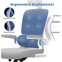 Silla de Escritorio Ergonómica con Soporte Lumbar Altura Ajustable, Reposabrazos Abatible, Para Oficina en Casa Gris - details 4