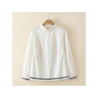 Tops de algodón con cuello levantado para mujer, blusas holgadas de manga larga con dobladillo bordado, ropa curva, talla grande, 4XL, primavera - details 6