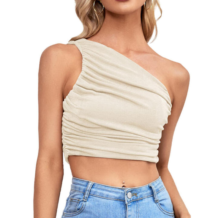 2025 Spring/Summer New n Best-Selling Personality Spicy Girl Slim Fit Asymmetric Neck Off-Shoulder T-Shirt for Women