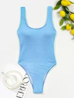 Traje de baño Sexy de una pieza para mujer, traje de baño femenino liso con Tanga, traje de baño brasileño, nuevo para 2022 - details 14