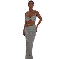 BUNO-Conjunto de 2 piezas de tejido para mujer, camisolas cortas plisadas lisas impresionantes + faldas largas de cintura alta, traje de vacaciones de tendencia femenina - details 92