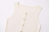 TRZA-Chaleco de punto para mujer con botones dorados, suéter sin mangas, cuello redondo, tops elegantes, chaleco de mujer, moda - details 8