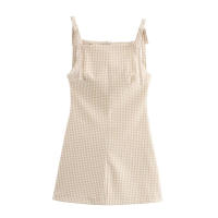TRAFZA mujer arco Correa decoración cuello cuadrado sin mangas espalda cremallera Sling vestidos verano 2025 mujeres High Street Mini vestido - details 4
