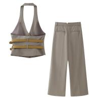 OUWU-Conjunto de moda para mujer, chaleco de cuello alto, pantalones sueltos, estilo americano y europeo, color Beige, novedad de primavera - details 7