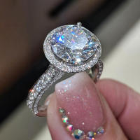 Anillo de bodas de lujo de plata para mujer con circonita cúbica AA redonda, anillos de compromiso de diseño moderno a la moda - details 0