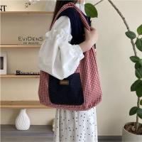 Bolso de tela de doble cara a cuadros, chaleco vaquero, estilo coreano, bolso de hombro vaquero Retro, bolso de mano de gran capacidad, bandolera Bohemia - details 1