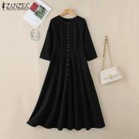 -Vestido de verano de primavera, fiesta de manga larga a la moda para mujer, bata hasta la rodilla con botones lisos, elegante e informal - details 4