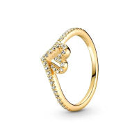 Anillo chapado en oro con circonita brillante para mujer, joyería de Boutique Original con forma de corazón de princesa Wishbone, novedad de 2024 - details 4