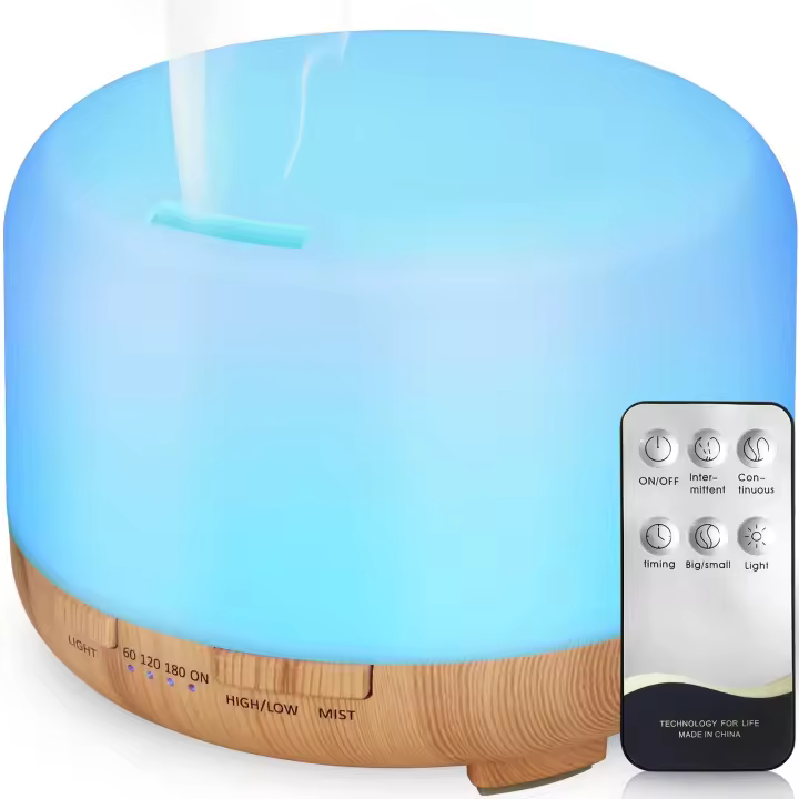 Difusor de Aroma Ultrasónico, Humidificador de 450Ml, Lámpara LED Colorida con Función de Control Remoto para Yoga, salón y SPA - 1