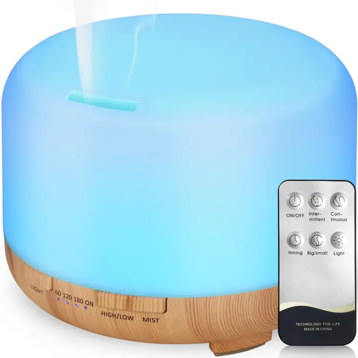 Difusor de Aroma Ultrasónico, Humidificador de 450Ml, Lámpara LED Colorida con Función de Control Remoto para Yoga, salón y SPA - 1