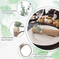 Juego de 12 anillos de servilleta de madera de eucalipto rústico, soporte de anillo de servilleta de granja de cuentas de madera de hoja Bohemia - details 4