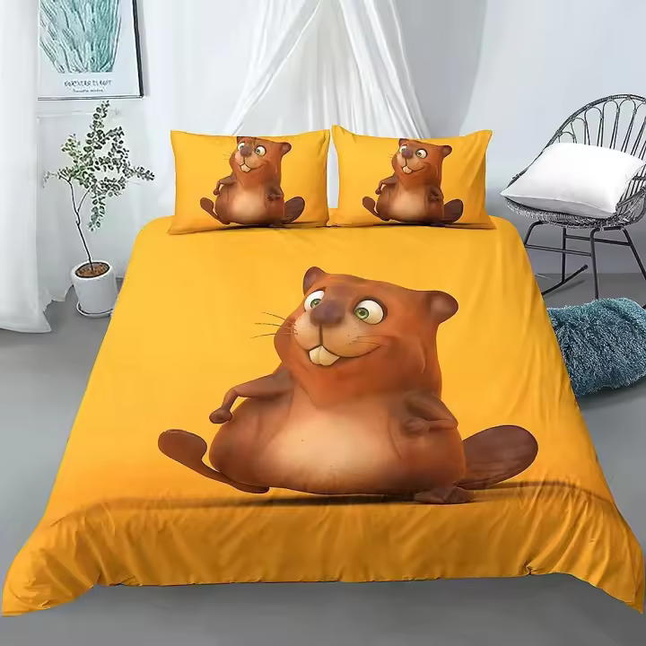 Juego de Ropa de Cama de Dibujos Animados de Castor Funda de Edredón Rey-Reina - 1