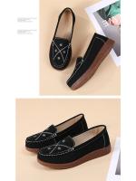 Mocasines para mujer con punta redonda bordada Suela suave y baja, de tela, estilo británico, con suela plana - details 3