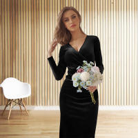 Vestido Escote en V falda de cadera delgado elegante vestido de cola de pez vestido de noche - details 3