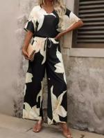 Ropa de mujer nueva europea y americana con cuello en V, estampado digital a rayas, pantalones de bolsillo de manga corta, conjunto de dos piezas - details 2