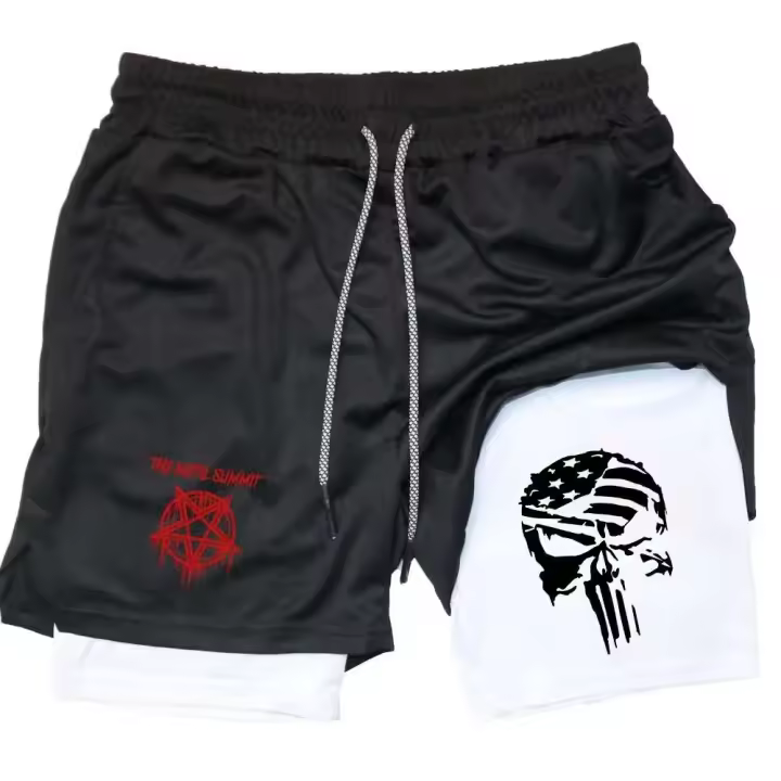 Pantalones cortos deportivos con estampado de anime de doble capa para hombre, multiprenda, secado rápido, correr, M-3xl - 1