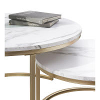 Mesa de centro con textura de mármol para sala de estar, 2 piezas, sofá lateral, mesa redonda de té, 2 en 1, combinación de muebles, Blanco dorado - details 10