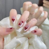 10Pcs Uñas Postizas De Acryl Para Mujer Estilo Corto Hechas a Mano Diseño De Corazón Rojo Uñas Postizas De Manicura Wearables Tamaño XS - details 5