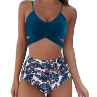 Nuevo traje de baño bikini multicolor estampado con espalda cruzada de dos piezas de cintura alta para mujer - details 5