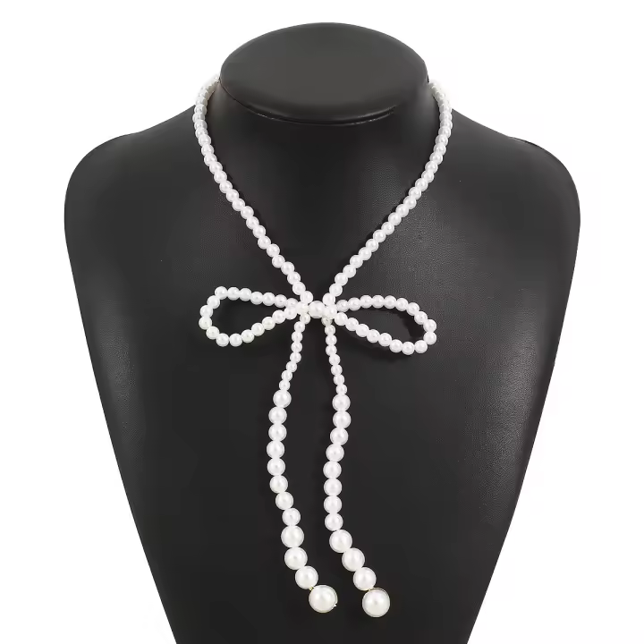 Collar de lazo de perlas para mujer, lujo ligero y elegante. - 1