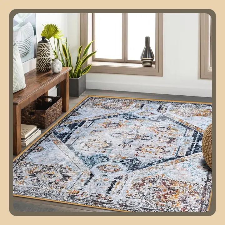 Alfombras Salon, Alfombra de área Antideslizante Vintage, Alfombra de Salón Modernas Pelo Corto para Salón Dormitorio área Interior (120 * 160 cm, Beige Retro) - 1