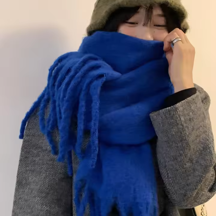 Bufandas largas con borlas para mujer y niña, bufanda de Cachemira suave, de Color sólido, engrosada, para invierno - 1