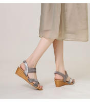 Sandalias de cuña bohemias para mujer, nuevo estilo étnico, con punta abierta, versátiles, de tejido cruzado, romanas. - details 2