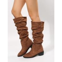 2025 Botas de tacón grueso de ante plisado para mujer, talla grande, novedad, invierno - details 5