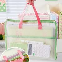 Bolsa de almacenamiento de papel de prueba de Color caramelo, bolsas de malla multifuncionales con 3 compartimentos y cremallera, bolsas de mano de gran capacidad para estudiantes - details 10