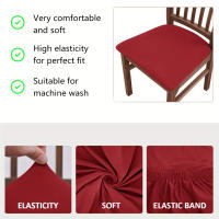 Cubiertas de Silla de Comedor Elásticas 4pcs Tela de Algodón Rojo Geométrico - details 4
