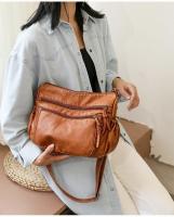 Bolso de hombro cruzado multifuncional de gran capacidad lavado retro para mujer, cuero suave de PU - details 1