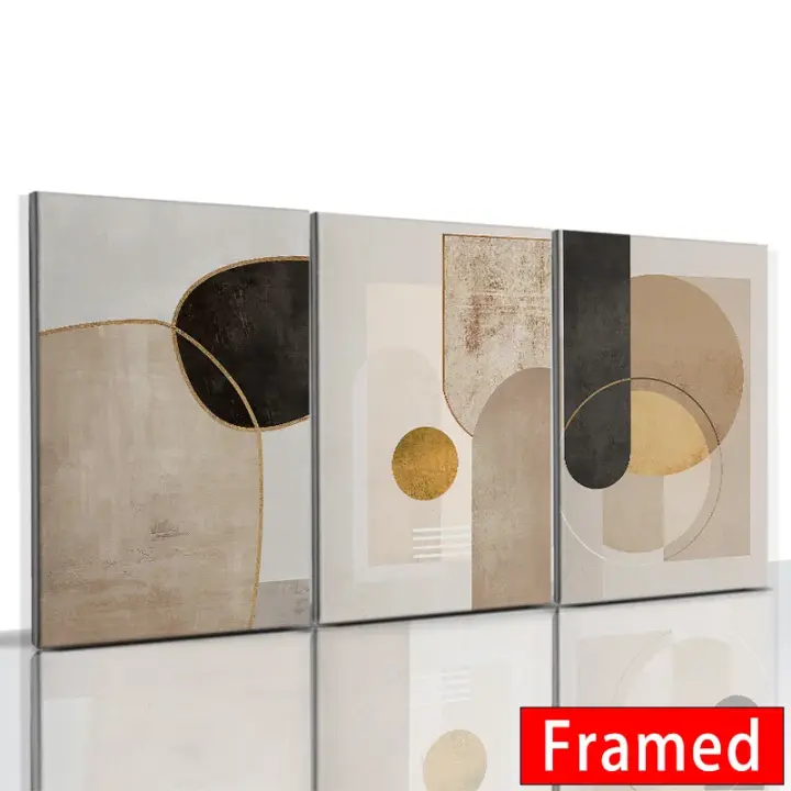 Pintura Nórdica de Lienzo Marco en Trio de Póster Abstracto Geométrico Moderno para Decoración de Salón de Vida Interior Arte de Pared Mural Marca DHROOM Material Lienzo - 1