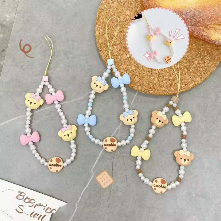 Cadena con cuentas de capibara, oso galleta, antipérdida, cordón, decoración, corazón para niña, correa para móvil, decoración para teléfono - 1