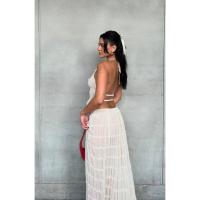 Conjunto de Dos Piezas para Mujer Verano 2025 TOP Cruzado con Espalda Descubierta y Falda Larga Fluida Estilo Y2K para Playa, Fiestas o Looks Diarios Tejido Transpirable y Exclusivo en Miravia - details 13