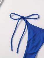 Conjunto De Bikini De Dos Piezas De Moda De Color Sólido, Con Cuello Halter, Triángulo Sin Espalda Y Lazos Laterales - details 2