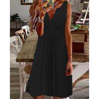 Vestido de verano con cuello en V para mujer, vestidos casuales sueltos sin mangas para mujer - details 0