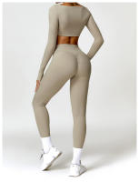 Conjunto de Yoga para Mujer de Manga Larga y Ajustado Traje Deportivo de Fitness de Cintura Alta Secado Rápido Top Largo + Leggings Material Exterior de Nylon Adecuado para Primavera/Verano - details 13